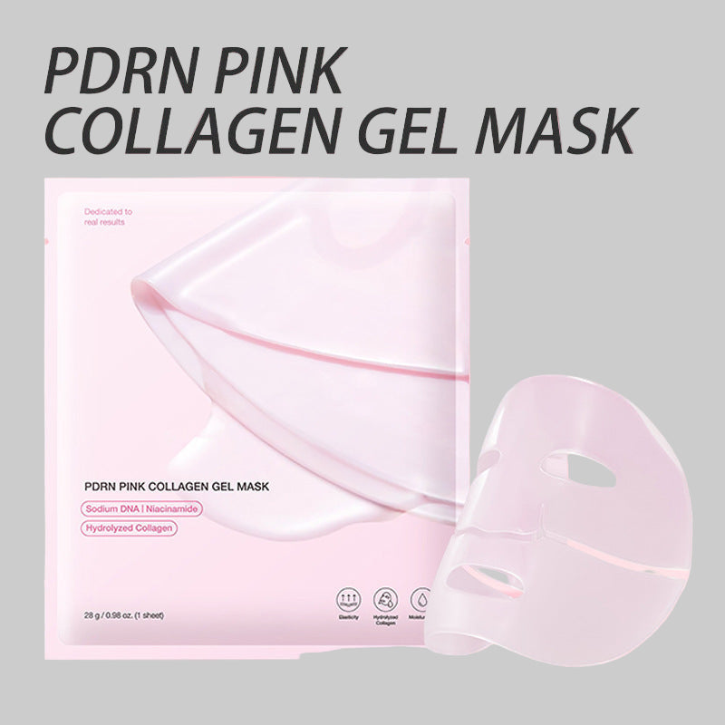 medicube PDRN Pink Collagen absorbent Gel Mask packaging on a pink background