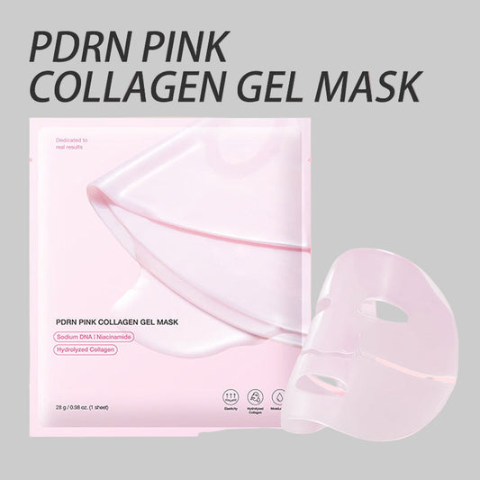 medicube PDRN Pink Collagen absorbent Gel Mask packaging on a pink background