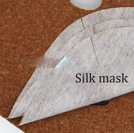 Silk mask on a brown surface with 'Silk mask' text.