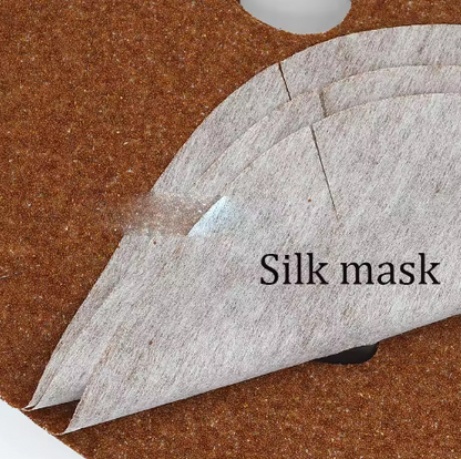 Silk mask on a brown surface with 'Silk mask' text.