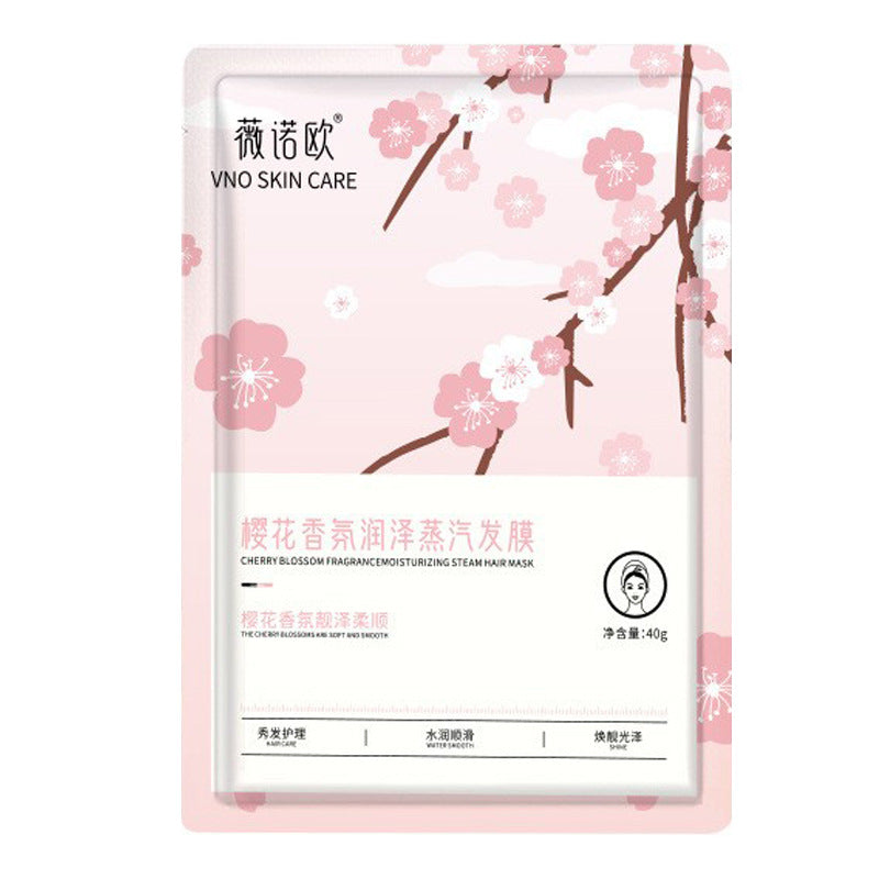VNO Skin Care cherry blossom-themed hair mask packaging on a white background
