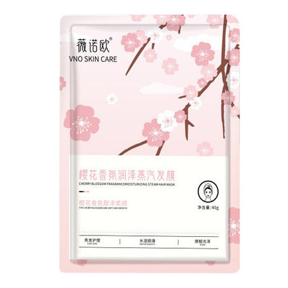 VNO Skin Care cherry blossom-themed hair mask packaging on a white background