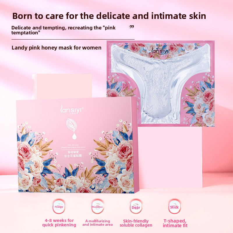 Landy pink  mask packaging for women with floral design on a pink background