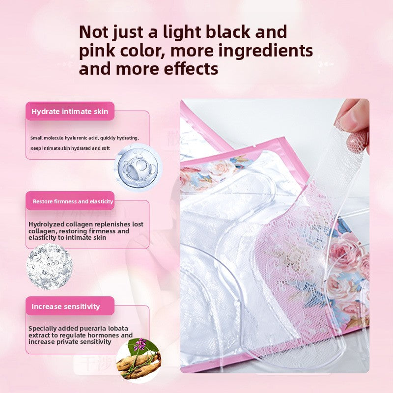 Product packaging with text on a pink background